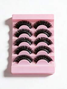 5 Paar Comic-Stil Falsche Wimpern Russisches Volumen Katzenaugen Flauschig Künstliches Nerz Fox Eye Natürlich DD Locken für Frauen Dramatischer Look Unverzichtbares Accessoire - Schwarz - Übersicht 4