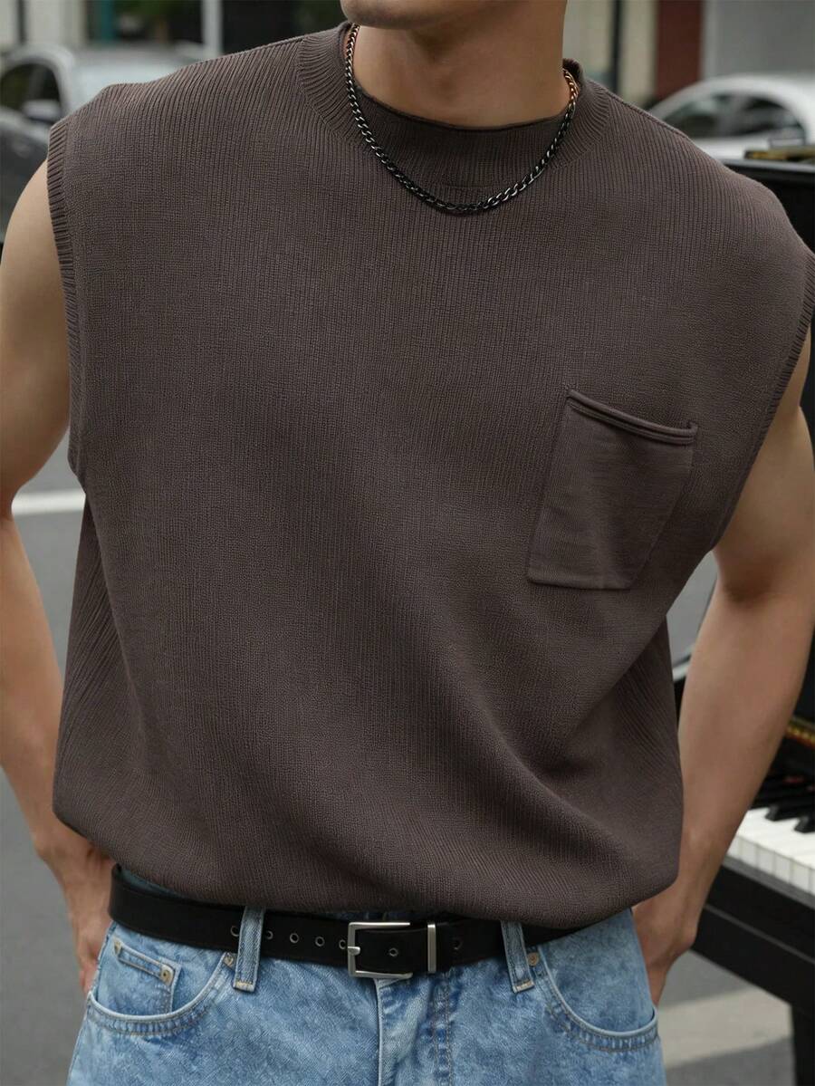 Manfinity Homme 男士口袋圆领休闲针织背心,夏季 - 彩色 - 查看 1