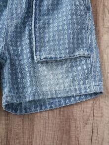 Manfinity Joysei 男士休闲牛仔街头风钩针蓝色牛仔套装 - 中等水洗藍 - 查看 6