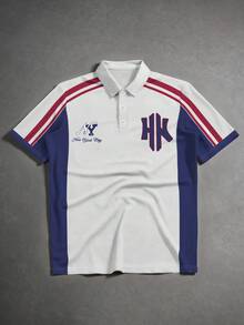Manfinity Campus Court Retro Colorblock Patchwork Polo Shirt,White Summer Casual Graphic Golf Back-To-School New York NY Letter Print,Collegiate Sports Rugby Shirt Men/Women - Multicolor - View 3