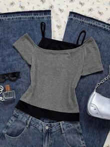 Camiseta casual y versátil para uso diario de niña adolescente - Gris - Ver 1