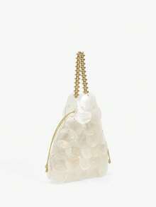 SHECARRY Bolsos de mano para mujer, de moda, elegantes, sencillos, personalizados, versátiles, con piezas de concha y asas de metal, para la playa, vacaciones, días festivos, verano - Arroz - Ver 3