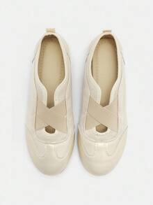 Women's Cross Strap Round Toe Flat Casual PU Leather Beige Ballet Flats, Daily Spring Shoes Summer Shoes - Khaki - View 13