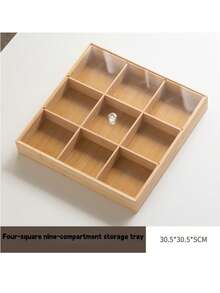 1PC Multi-Compartment Wwooden Tray With Lid, Suitable For Snacks, Treats, Cookies, Outdoor Use, Wooden Tray - Apricot - View 3