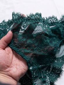 SHEIN 2pcs Women Lace Lingerie Set - Dark Green - View 5