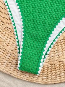Costavie Traje de baño de una pieza con tirantes desmontables y elegante estilo casual, con tela texturizada y bloques de color de moda, adecuado para vacaciones de verano en la playa, atuendo para fiestas en la playa, traje de baño de una pieza para vacaciones de primavera/verano 2026 de mujer - Verde - Ver 4