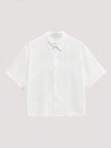 Open Phase 休闲短款宽松红色口号图案印花白色图案衬衫 - 白色 - 查看 2