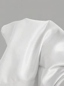 SHEIN MOD 缎面修身无肩带蝴蝶结装饰短裙 - 白色 - 查看 5