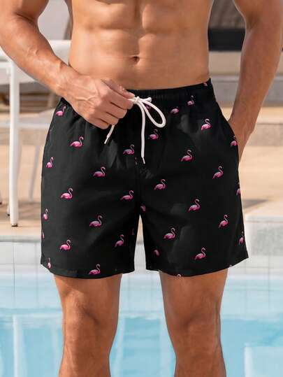 VIVINTIMO Men's Casual Loose Fit Pocketed Drawstring Waist Beach Shorts Men Swim Trunks Funny Men's Swim Trunks Matching Swim Trunks Men Matching Men Matching Swim Trunks Men Swim Trunks Set Flamingo Swim Trunks Black And Pink Swim Trunks Men Flamingo Swim Shorts Men Swim Trunks Flamingo Print Pink Flamingo Swim Shorts