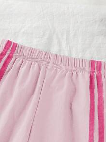 Celana Longgar Bergaris Warna-warni Kasual untuk Anak Perempuan, Cocok untuk Kembali ke Sekolah di Musim Gugur - Berwarna merah muda - View 6