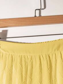 Franclia 女士时尚优雅通勤百搭雪纺拼接A字褶裙，夏季 - 黃色 - 查看 4