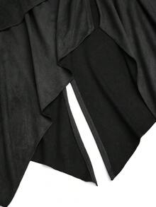 SHEIN Sweetro Plus Size Vintage Suede Skirt, Elastic Waist Asymmetrical Hem A-Line Skirt, Suitable For Spring And Autumn - Black - View 5