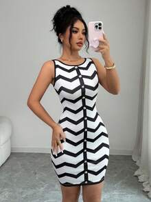 Elenzga Women's Casual Sleeveless Fitted Striped Mini Dress, Summer - Multicolor - View 6