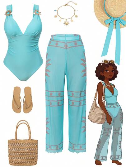 Swim Oasis Plus Size Solid Color Backless Bikini Swimsuit