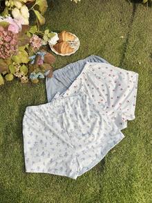 SHEIN 孕妇弹力腰带休闲宽松百搭短裤 - 彩色 - 查看 1