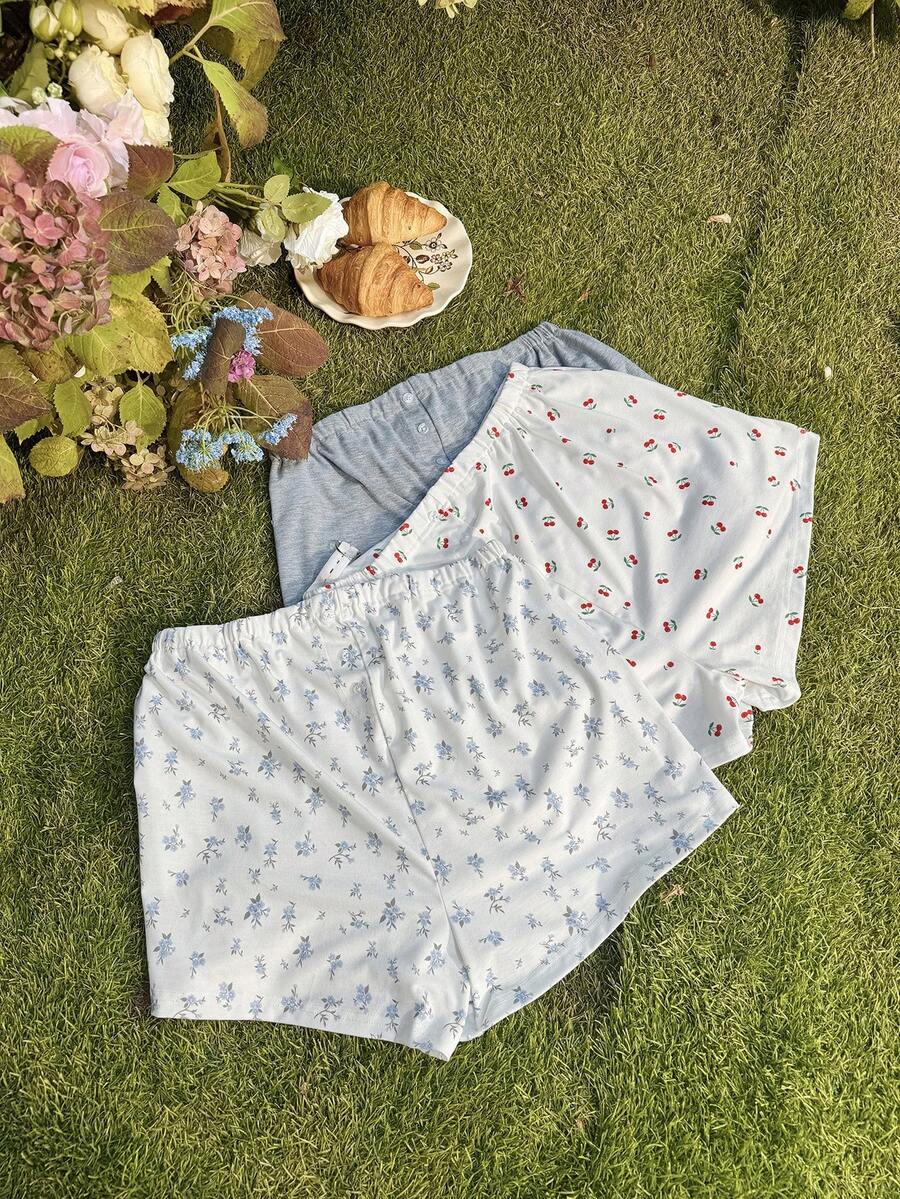 SHEIN 孕妇弹力腰带休闲宽松百搭短裤 - 彩色 - 查看 1