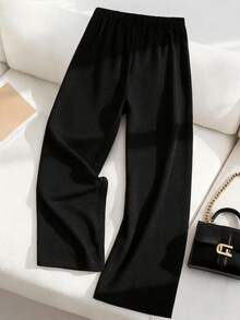 GlowEve CURVE Plus Size Women Solid Color Drawstring Waist Casual Versatile Daily Wear Pants - Black - View 2