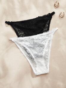 Charlaine 2 chiếc quần lót ren thanh lịch dành cho nữ - Đen và trắng - Xem 2