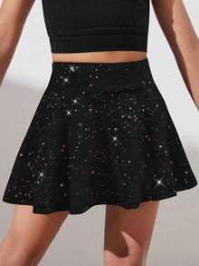 SHEIN Bộ 2 món đồ thể thao cho bé gái: quần short và váy, thích hợp tập yoga, mặc thường ngày, chất liệu co giãn, họa tiết ngôi sao, váy ngắn thoải mái, thích hợp cho năm học mới. - Nhiều màu - Xem 6