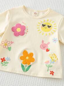 Cozy Pixies 女婴碎花印花柔软针织圆领落肩套头衫和松紧腰裤两件套 - 白色 - 查看 3