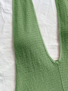 Soleia Bộ jumpsuit nữ màu trắng dệt kim họa tiết sóng, cổ chữ V sâu, hở lưng, ôm sát, gợi cảm, thích hợp cho tiệc tùng, hẹn hò, trà chiều, kỳ nghỉ phong cách boho, đi biển, trang phục mùa hè. - màu xanh lá - Xem 5