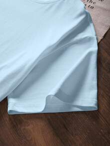 EMERY ROSE Women's Casual Coconut Tree Print Round Neck Short Sleeve T-Shirt, Summer - Baby Blue - View 4