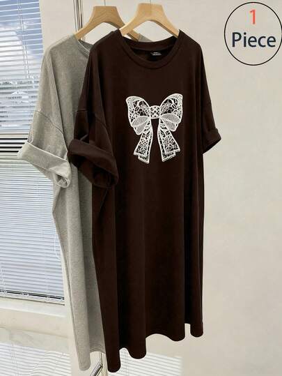 GlowEve CURVE 大码休闲通勤优雅舒适直筒短袖蝴蝶印花连衣裙，春夏款