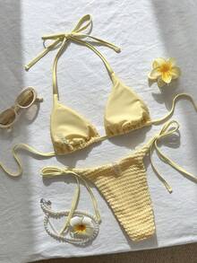Swim Vcay 2026 女士性感沙滩度假比基尼套装，黄色两件式比基尼，黄色两件式泳衣，科切拉音乐节黄色泳装，女士黄色两件式泳衣套装，夏季度假泳装 - 黃色 - 查看 2