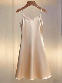 Franclia 女士性感吊带亮片拼接宽松休闲沙滩度假连衣裙 - 杏色 - 查看 2