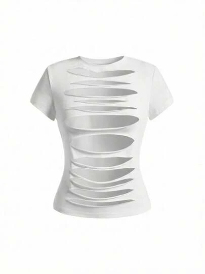 ROMWE Avant เสื้อยืดแขนสั้นคอกลมเข้ารูปเซ็กซี่สไตล์ Y2K Baddie สำหรับผู้หญิง