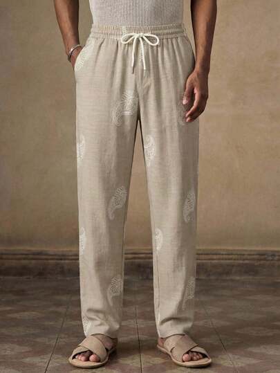 HIMLAND Casual herenbroek met paisleyprint en elastische tailleband