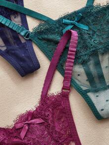 Charlaine 3件套女士蕾丝蝴蝶结装饰时尚丁字裤套装 - 彩色 - 查看 4