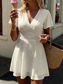 Elyressa Đầm mùa hè dệt kiểu Pháp thanh lịch dành cho nữ - Màu be - Xem 5