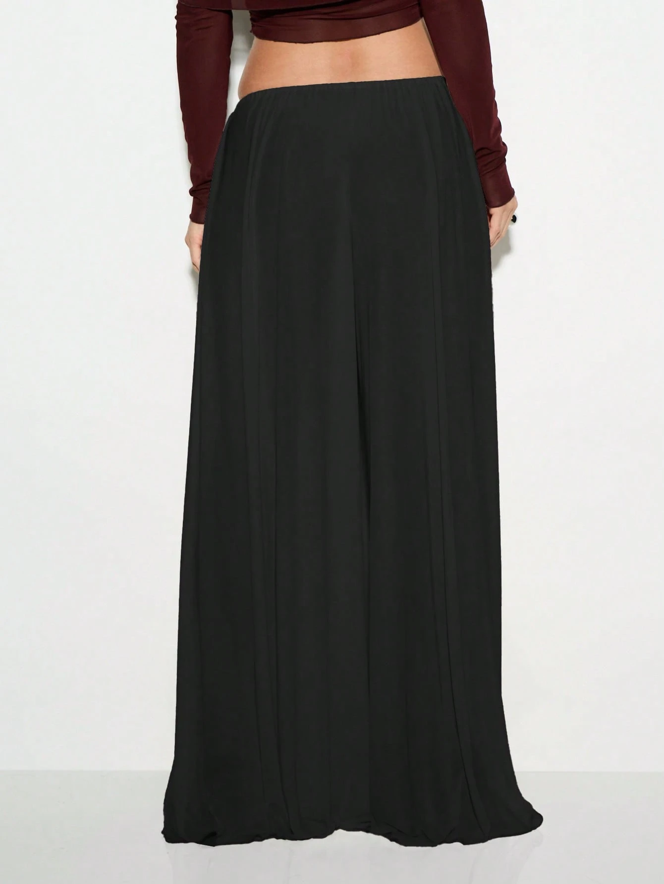 KIZN Calça Palazzo de perna larga, cintura alta e malha fluida