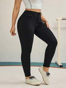 EMERY ROSE Plus Solid Skinny Ankle Pants Women Spring Summer Pant - Black - View 9