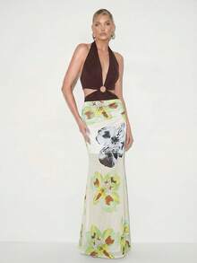 SHEIN Allurite 女士时尚度假风针织网纱印花迷你裙 - 彩色 - 查看 5