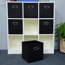 1 pieza Caja de almacenamiento de tela no tejida (sin tapa), cuadrada, con asas de metal, plegable, para almacenamiento y organización de ropa, organización de gabinetes del hogar - Negro - Ver 1