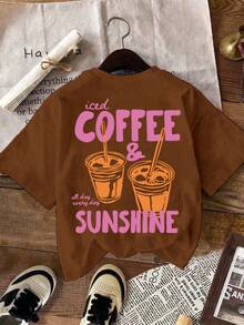 EMERY ROSE 冰咖啡和阳光T恤，冰咖啡T恤，咖啡爱好者礼物，夏季T恤，夏日氛围T恤，咖啡T恤 - 咖啡棕 - 查看 2