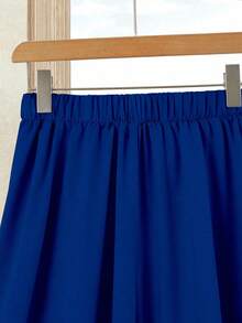 Rusticease 两件套女士休闲树叶图案印花短袖衬衫上衣搭配同色系纯蓝色长裙，夏季度假套装 - 彩色 - 查看 4