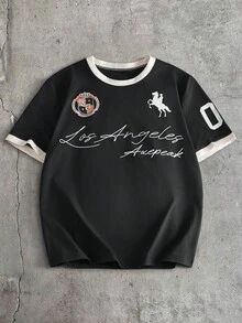 AXEPEAK Men's Casual Printed Short Sleeve Round Neck T-Shirt - Black - View 6