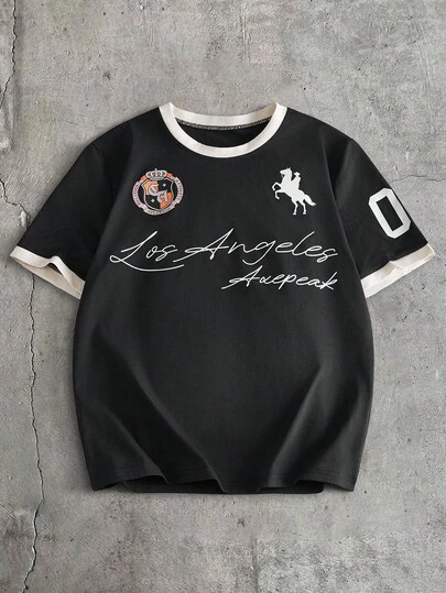 AXEPEAK Áo thun nam tay ngắn cổ tròn in họa tiết, kiểu dáng thường ngày.