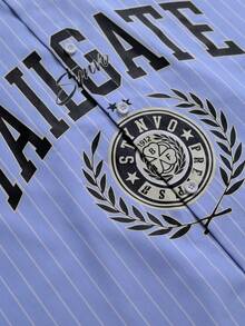 STYNVO Men's Striped Single-Breasted Letter Print Casual Versatile Daily Wear Shirt - Blue - View 3