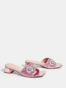 CUCCOO TILAWA Women's Fashion Rhinestone Decorative Cloth With High-Heeled Sandals, Suitable For Outdoor Activities And Parties, Spring Shoes, Spring Break Easter Dance Heels Summer - Pink - View 3