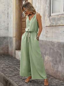 Brillora 女士纯色简约休闲连体裤 - 綠色 - 查看 4