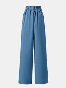 SHEIN Tween Girls' Elegant Straight-Leg Pants With Double Buckle, Suitable For Commuting - Blue - View 2