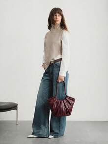 SHECARRY Bolso de mano elegante con pliegues en los hombros para mujer, adecuado para ir al trabajo y escenas de compras - Azufaifo - Ver 9