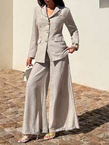 EURMUSE Traje de chaqueta y pantalones de unicolor casual para ir al trabajo - Marrón Mocha - Ver 5