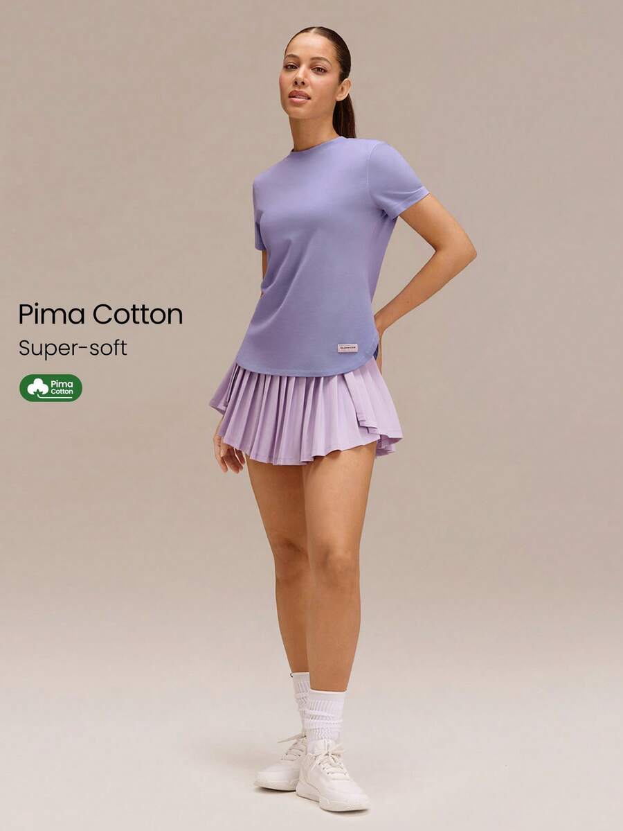 GLOWMODE Áo thun cổ tròn dáng regular fit, dài đến eo, chất liệu cotton Pima, với dòng chữ "Love You More", mềm mại, thoáng khí, nhẹ, thích hợp mặc hàng ngày. - Màu tím hoa cà - Xem 1