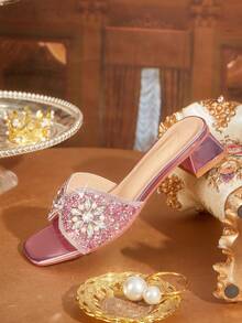 CUCCOO TILAWA Women's Fashion Rhinestone Decorative Cloth With High-Heeled Sandals, Suitable For Outdoor Activities And Parties, Spring Shoes, Spring Break Easter Dance Heels Summer - Pink - View 6