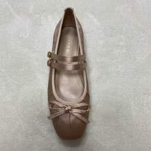 MOTF WOMEN'S ELEGANT MINIMALIST COMMUTING SOLID COLOR BOW DECOR DOUBLE BUCKLE STRAPS BALLET FLATS SHOES FOR CHRISTMAS - Khaki - View 14